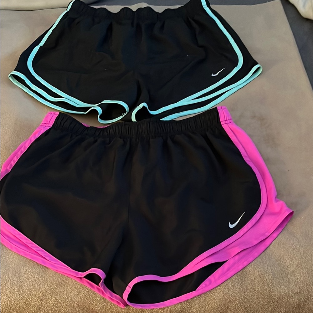 Nike Black and Pink and Green Athletic Shorts